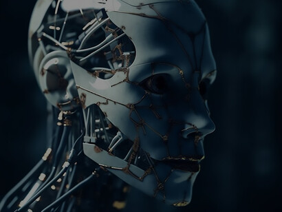 The future with a mesmerizing depiction of an anthropomorphic robot indoors, embodying futuristic technology and AI innovation in a captivating visual narrative