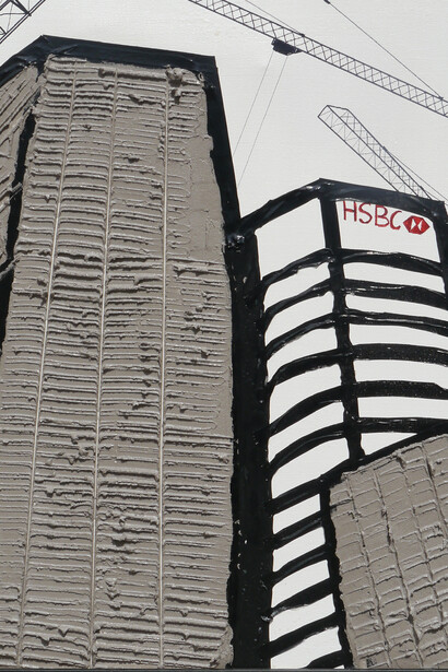 Canada Square, 2014, Tar, enamel and plastic combustion on canvas, 60 x 50 cm