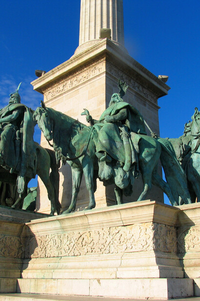 The Millennium Monument at Heroes' Square in Budapest, Hungary, stands as a symbol of Hungary’s past, featuring towering statues of national leaders and historical figures that echo the country's storied legacy