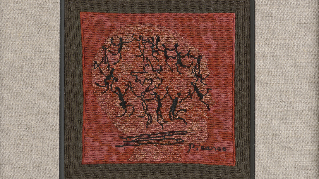 Narelle Jubelin, As Yet Untitled (Pablo Picasso, 1961), 2014, cotton on silk petit point, 33 x 32.5 cm, Courtesy the artist and Marlborough Contemporary, London