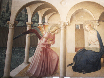 Fray Ángelico (circa 1395–1455)  
«La Anunciación», fresco 
ciclo de frescos en San Marcos, Florencia, 1438-1450 
Basílica de San Marcos 