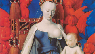Jean Fouquet, Jungfrau mit Kind, um 1450. Öl auf Holz, 91 x 81 cm. Koninklijk Museum voor Schone Kunsten, Antwerpen