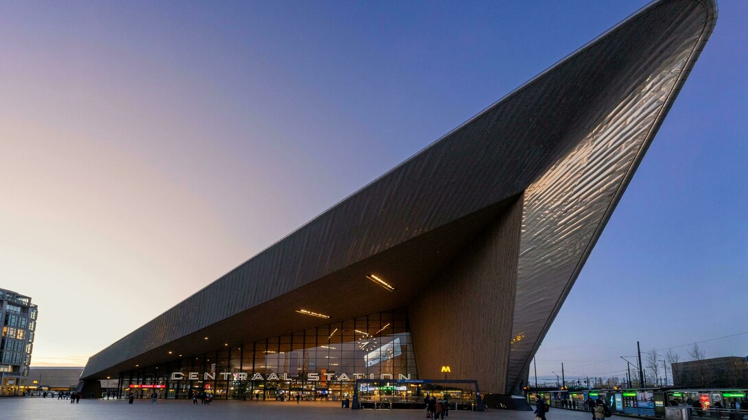 Rotterdam Centraal station is the main railway hub of Rotterdam, serving an average of 100,000 passengers each day. The current station building, located at Stationsplein, was officially inaugurated on 13 March 2014 by Willem-Alexander of the Netherlands