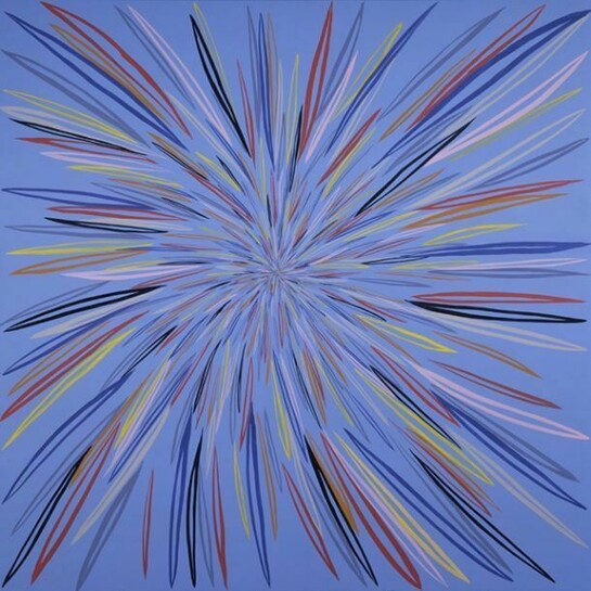 Chris Johanson, This Conceptual Art Is An Energy Explosion About, Positive Energy, 2002, Acrylic on birch panel, 60 x 60 in. Collection of Tom Peters, Los Angeles, Image courtesy the artist and Roberts & Tilton, Culver City, CA