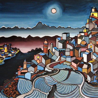 Gianni Gaschino, Magic night, 2022, 60x60, smalti su tela