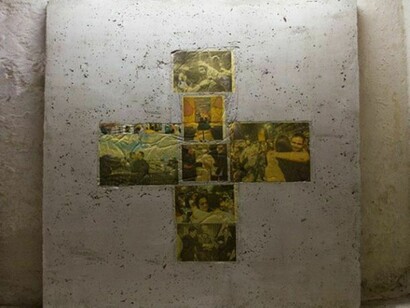 Matheus Rocha Pitta, Nono accordo (detail), 2013, concrete and newspaper clips, 100 x 150 cm, © Matheus Rocha Pitta, courtesy of Sprovieri, London