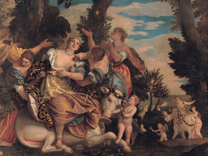 Pedro Sánchez: no a la guerra. No a esta deriva arbitraria y criminal, en la que un Supremo ególatra, adoptando la función de un *Deus ex machina*, orquesta la ceremonia de la confusión para mejor medrar a costa de la misma y aumentar los muchos caudales de su ya inmensa fortuna. Paolo Veronese (1528-1588) «El rapto de Europa»,  entre 1581 y 1584. Óleo sobre lienzo. Museos Capitolinos, Roma, Italia  