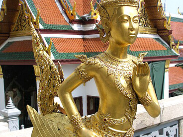 Kinnara, a mythological creature that is half bird and half man, at Wat Phra Kaew (Temple of the Emerald Buddha), Bangkok, Thailand