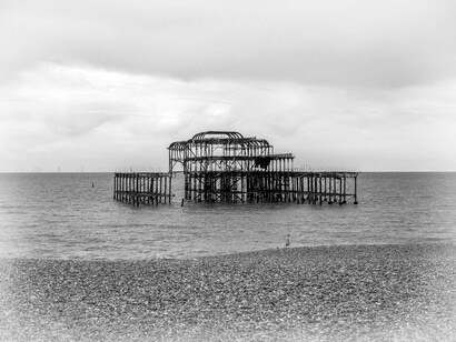 The pier skeleton remains