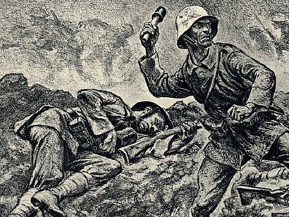 One of the six Nationalist/Nazi Propagada postcards issued by Köhler Druck in Germany under the title Frontbilder 1918