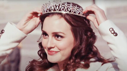 Leighton Meester personifying Blair Waldorf wearing a tiara on her own