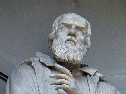 Galileo Galilei ( Galleria degli Uffizi, Florença), defensor do modelo heliocêntrico, foi condenado a abjurar publicamente as suas ideias e à prisão por tempo indefinido