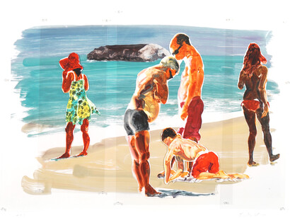 Eric Fischl, Digging Boy, 2018, (9+1 AP , 1 TP/1), Sublimation on Mylar with pins and digital pigment print on paper, mounted on acid-free board, 34.50 x 48.50 x 3 in. 