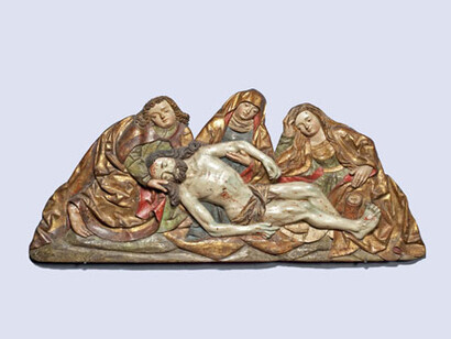 Unidentified Artist - The Lamentation, c. 1500. Wool, polychrome. - Collection of the Winnipeg Art Gallery. Acquired with the assistance of the Women's Committee, The Winnipeg Foundation, and an Anonymous Donor. G-67-10