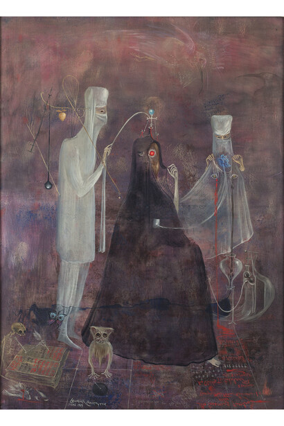Leonora Carrington, 1917-2011, Operation Wednesday 1969, Tempera on board, 609.6 x 447.7 mm. Image courtesy Nicholas Pishvanov © Estate of Leonora Carrington / ARS, NY and DACS, London 2015
