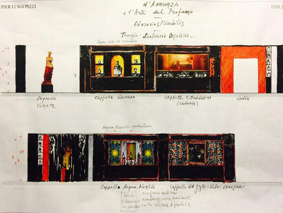 Pier Luigi Pizzi, bozzetti per il progetto scenografico della mostra