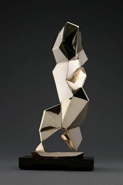 "The Crystalline Baby (Storey)", 2011. Cast bronze and fabricated stainless steel. 20 x 8 x 6 inches