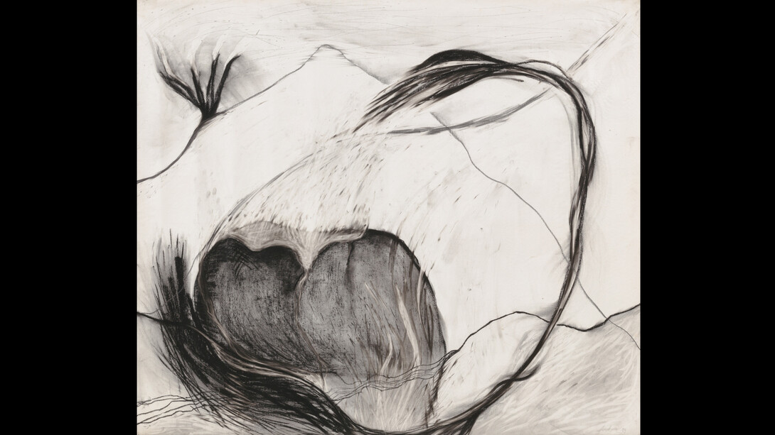 Laura Anderson Barbata, Antiguo luto, 1993, charcoal, graphite, and pastel on canvas, 50 1-2x58 1-2 inches, photo by Pierre Le Hors. Courtesy the artist and Marlborough New York