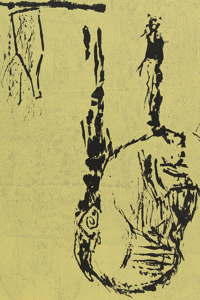 Georg Baselitz, Kopf, 1981-1982, offset apprêté; Xylographie, 1009 x 797 mm. © Musées d’art et d’histoire, Ville de Genève, Cabinet d'arts graphiques. Photo: André Longchamp