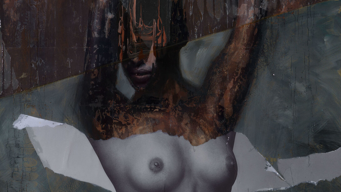 Afshin Naghouni, Pressure Point (allegory series, 2013) 120 x 120 cm, mixed media