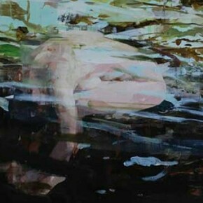 Alex Kanevsky, Detail of Figure in Landscape (Diptych), 2013, Oil on panel, 20 x 40 inches