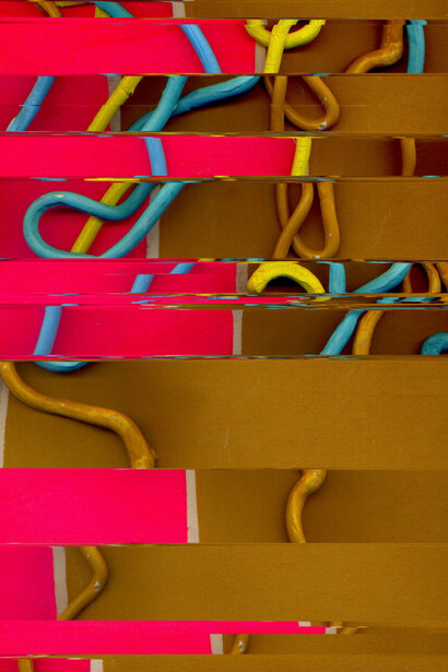 Liz Trosper (American, born 1983), toothy zip (neon:ochre), 2019, UV inkjet print on canvas, 102 x 74 in., Courtesy of Barry Whistler Gallery, Photography by Liz Trosper