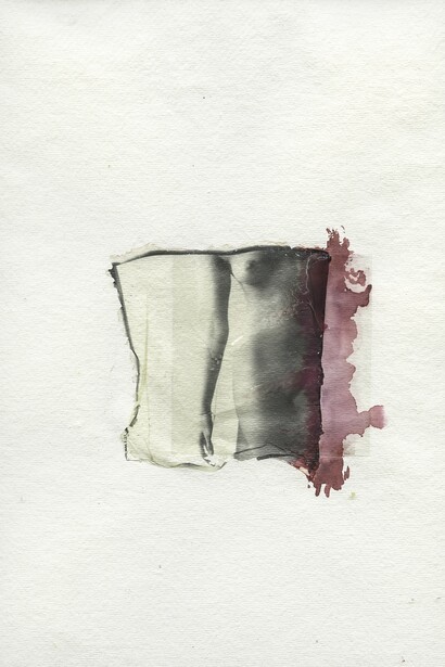 Margherita Chiarva, Untitled, Transfert TR 9, polaroid transfert on cotton, gauze fabric, mixed with tempera and ink, 50 x 40 cm © Margherita Chiarva