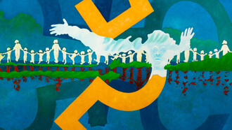 Agostino De Romanis - Il gruppo dei trenta se ne va, 2010 olio su cartone – cm. 100 x 140
