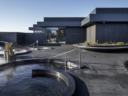 The natural materials excavated during the construction of Krauma were also reused for roofs and support walls surrounding the building