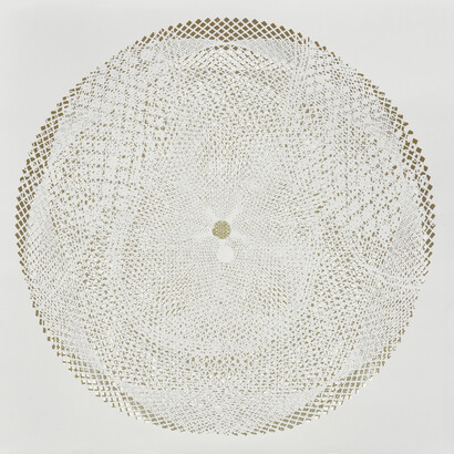 Tahiti Pehrson, Attraction at a Distance, 2014, hand –cut 100% cotton rag paper, 60 x 60 inches