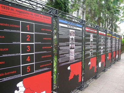 From August 1939 to June 1941. Terror and mass repressions in Estonia, Latvia, Poland, Lithuania, Moldova, and Ukraine, exhibition view. Courtesy of Museum of occupations and freedom fights