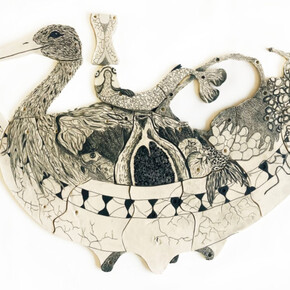 Gabriela Vainsencher, Fertility Cornucopia, porcelain, glaze, underglaze, 27.50hx51w inches. Courtesy of the Asya Geisberg Gallery