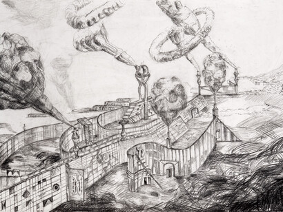 Les anneaux musicaux, 2015
Pierre noire, fusain et graphite sur papier 66 x 99 cm. Detail