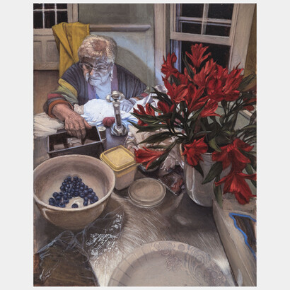 Maya Brodsky, Night Table, 2015, Oil on Mylar mounted to panel, 8” x 6.25”