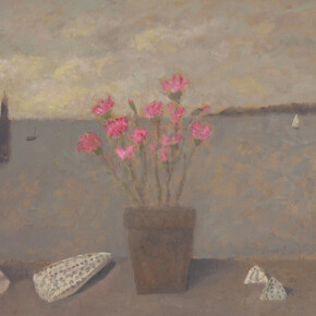 Nicholas Turner, Table with Shells and Carnations, 14x18.5 inches, Oil on Board