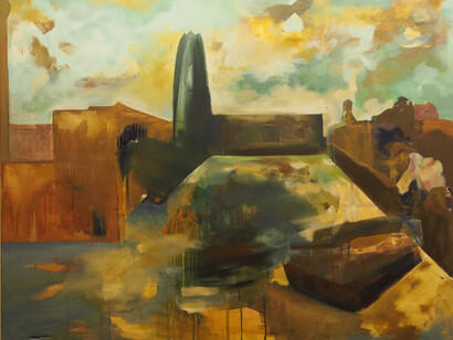 William Alexander, Market Square Post Invasion, 2014, acrylic and oil on canvas, 155 x 130 cm