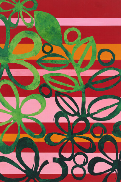 Margaret Lanzetta , Cupcake Out the Window, 2015, acrylic and oil on canvas,  56 x 40 inches. Photo credit: Kevin Noble