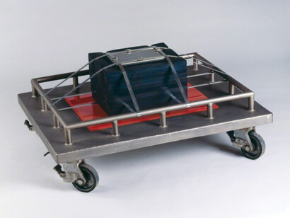 Robert Hudson, Stacked Deck, 1970, stainless steel, rubber, plexiglass, 21 x 48 1/2 x 36 3/4 inches © Robert Hudson, Courtesy of Brian Gross Fine Art    


