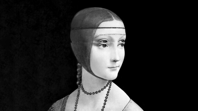 Mariella Bettineschi, L'era successiva (Leonardo, Dama con ermellino) 2010, 120x80x2 cm. Courtesy l'artista