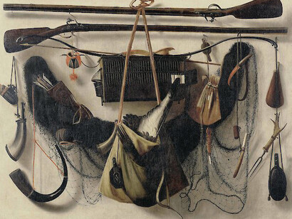 Christoffel Pierson, Still Life with Hunting Equipment, 104,5 × 134 cm