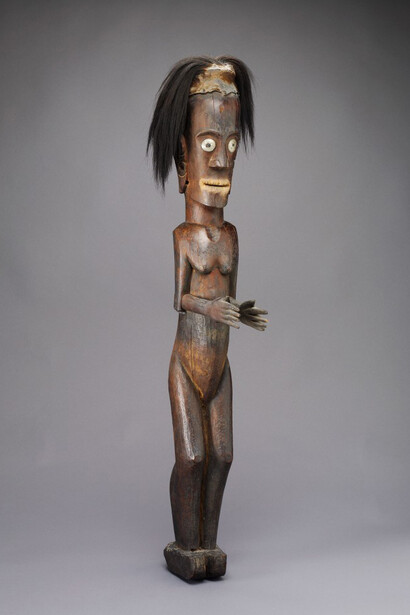 Batak people, “Protective statue, pagar”, Indonesia, North Sumatra, Toba, 19th century. Wood, metal, hide, and horsehair. Gift of George and Marie Hecksher, 2005.140.1