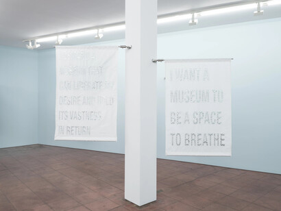 Andrea Geyer, Manifest, exhibition view. Courtesy of Hales Gallery