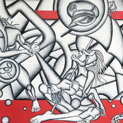 Tenzing Rigdol
Investigation on Space, Weight and Energy 2018–19 Oil on canvas
152.4 x 426.7 cm (60 x 168 in)