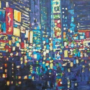 Jane Sandes, NYC - Lights III, Acrylic & Ink on Canvas, 21.5" x 31"