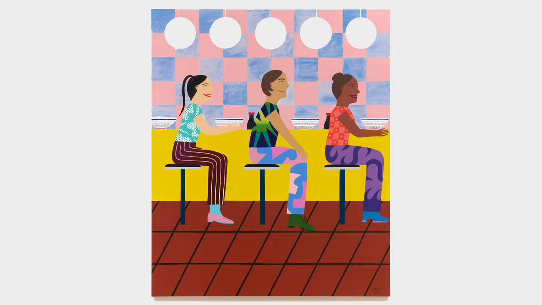 Chelsea Ryoko Wong, Street Level, Waiting for Anything at the Wonton Noodle House, 2023. Acrylic on canvas
72 x 60 inches / 182.9 x 152.4 cm. Courtesy of Jessica Silverman Gallery