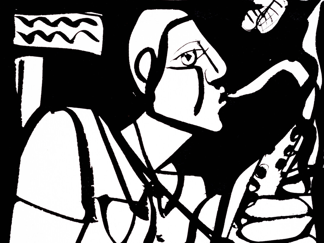 America Martin,Man with Saxophone 
Ink on Paper
11.50" x 11.50"
