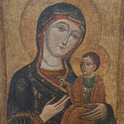 Roma, Italia, Icona raffigurante "Madonna con Bambino" in restauro presso i laboratori dell’Istituto Restauro Roma, ph. Roberto Luciani