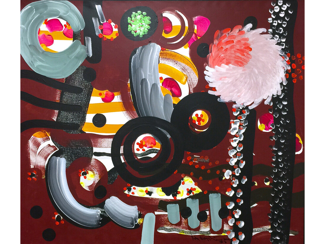 Peter Wayne Lewis, Cosmic Fiber II, 2014, acrylic on linen, 36 x 42 inches. Courtesy of the artist and Skoto Gallery