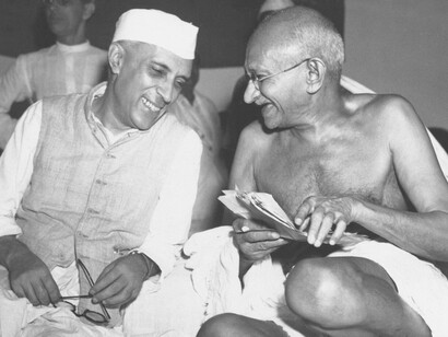 First Prime Minister of India, Jawaharlal Nehru, and Mahatma Gandhi