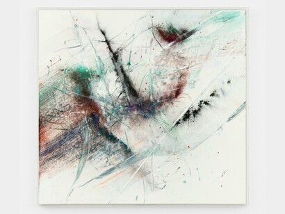 Thilo Heinzmann, O. T., 2023 Oil, pigment and glass on canvas, acrylic glass cover / Huile, pigment et verre sur toile, caisson plexiglas 154 x 164 x 9 cm | 60 5/8 x 64 9/16 x 3 9/16 inch © Photographer: Roman März ©Thilo Heinzmann / ADAGP, Paris 2024 Courtesy of the artist and Perrotin
